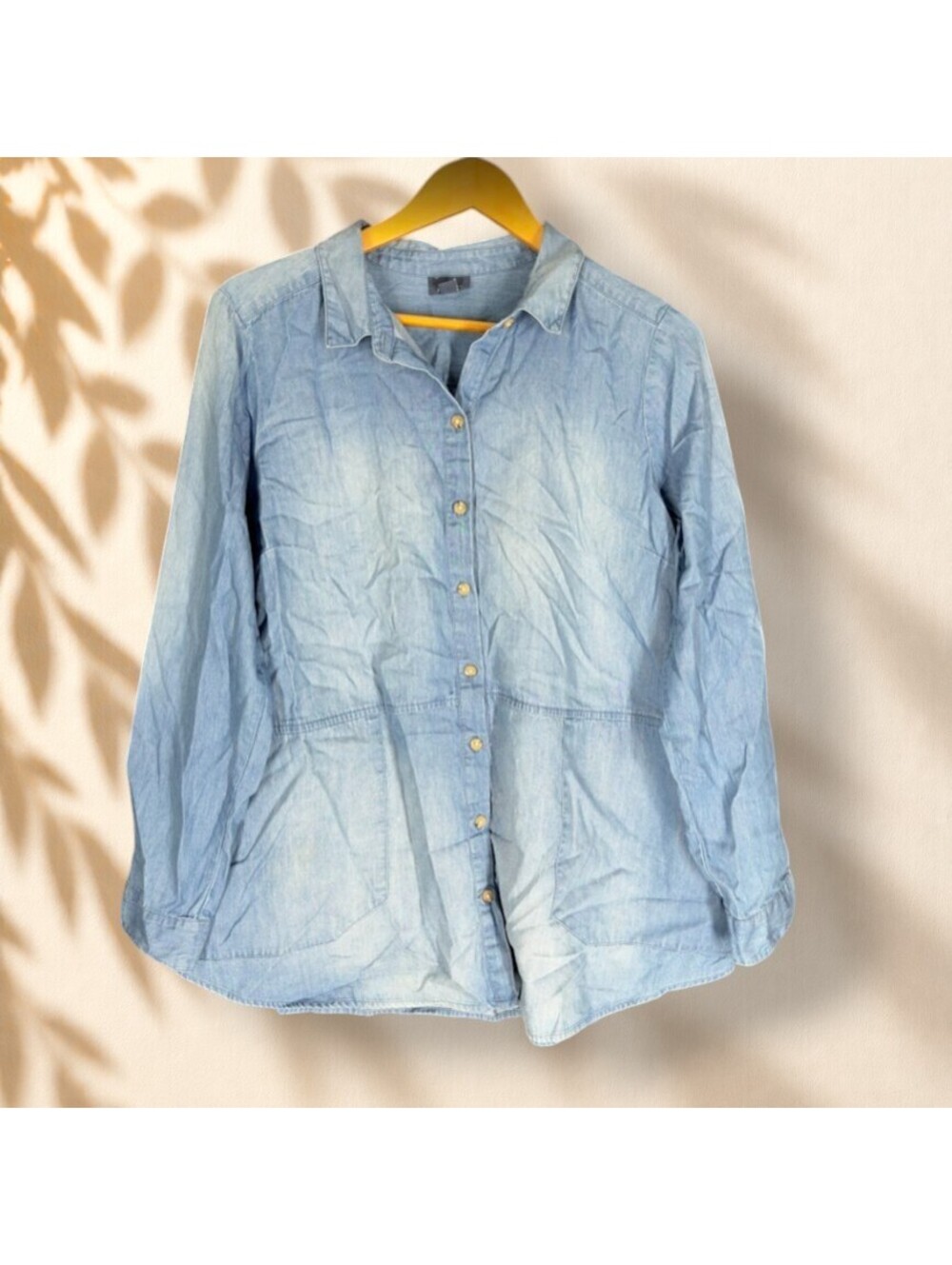 J. Jill Shirt Women M Medium Blue Button UP Collared Long Sleeve Denim Casual